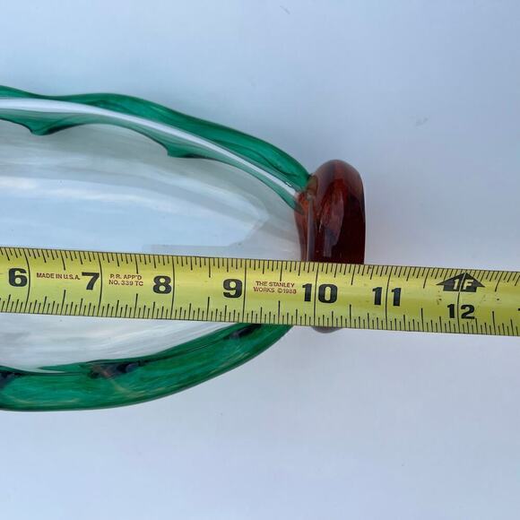 Hand Blown Vase Applied Flowers Green Orange 10.5 in Long - Picture 9 of 11